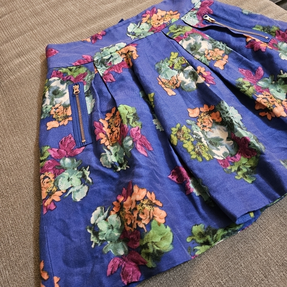 Anthro Maeve Blue Floral Silk Blend Boho Casual Lined Midi Skirt Size 8 - Picture 3 of 10